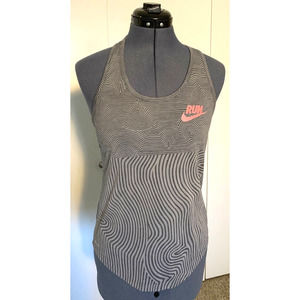 NIKE Womens SIZE S Run Gray Swirly Stripe Racer Tank Top The Nike Dri-Fit EUC
